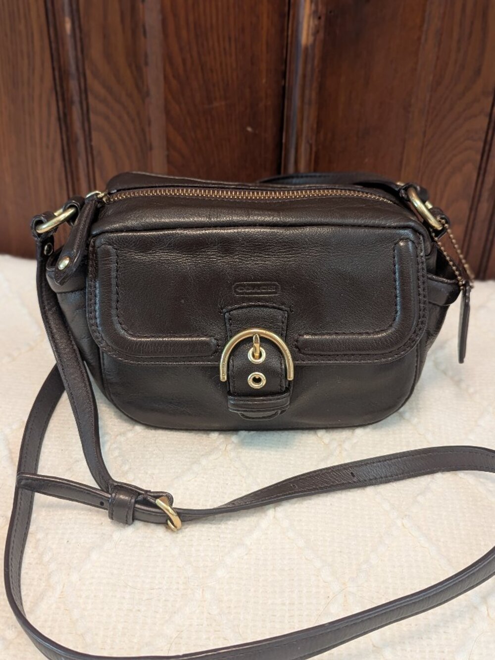 COACH Campbell Leather Camera Bag Crossbody Brown F25150